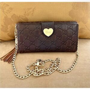 Gucci Guccissima Gold Heart Cocoa Brown Leather Continental Long Wallet
